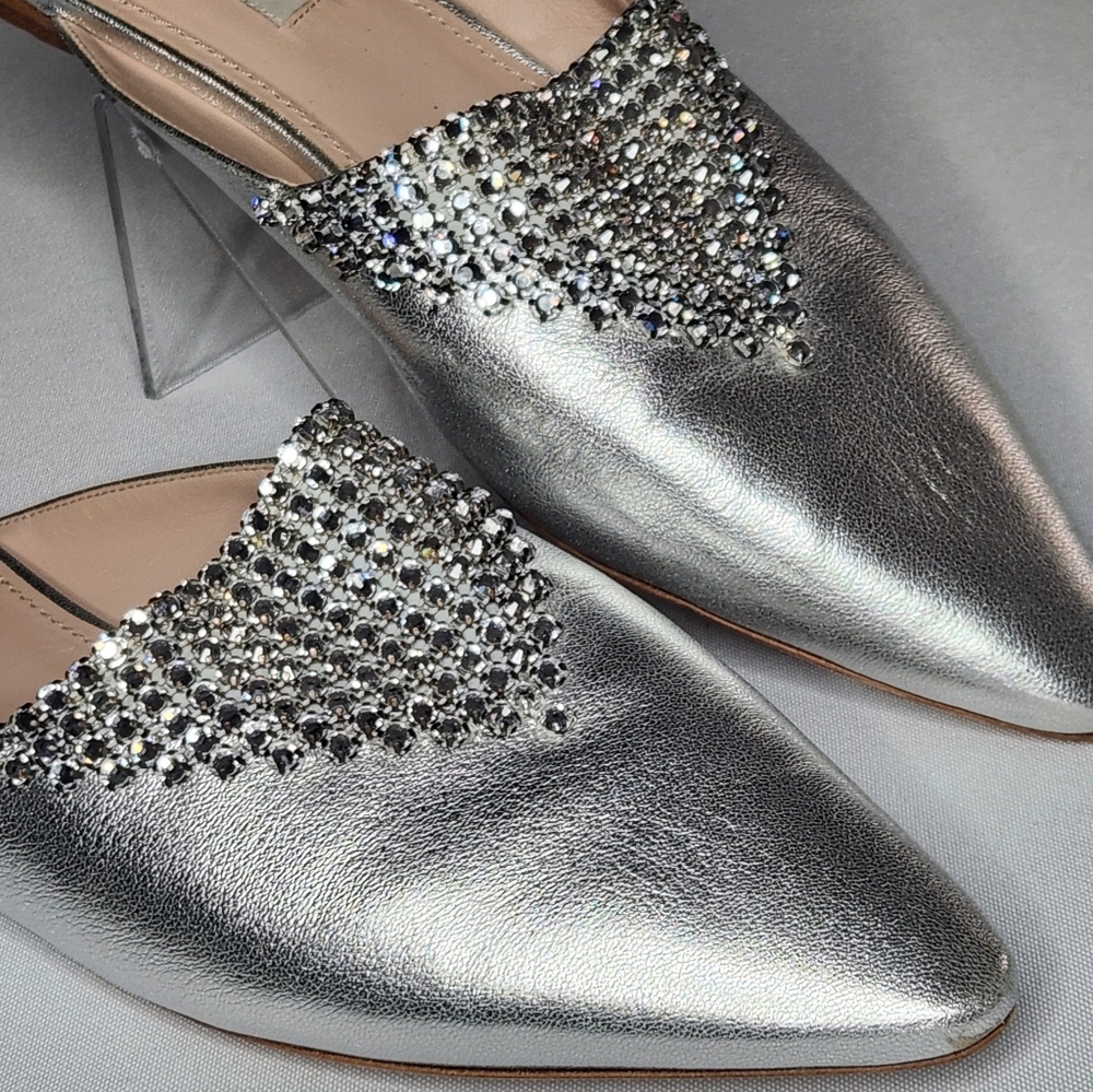 MIU MIU  Silver Crystal Embellished Flats Size 38 EU Gorgeous Bling!